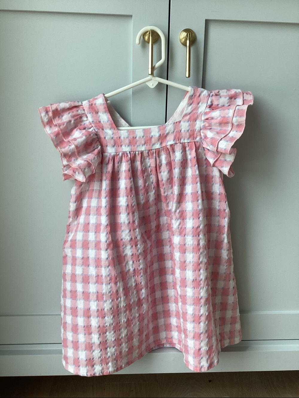 Pink Gingham Bow-Back Girls' Formal Dress with Ruffle Sleeves